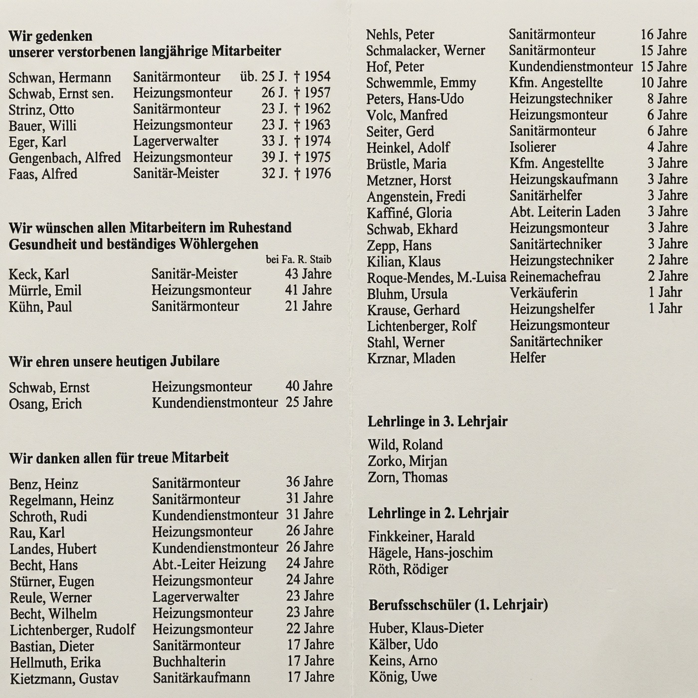 Verstorbene Mitarbeiter